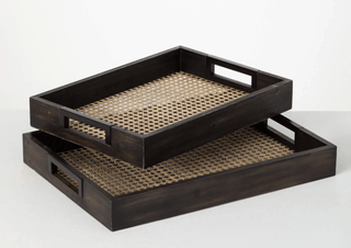 Rectangular Metal and Rattan Serving Tray - dolly mama boutique