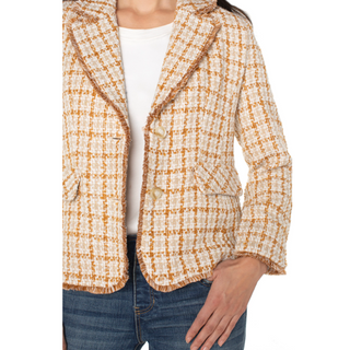Plaid Blazer with Frayed Edges - dolly mama boutique