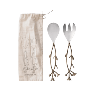 Stainless Steel & Brass Salad Servers DF5637 - dolly mama boutique
