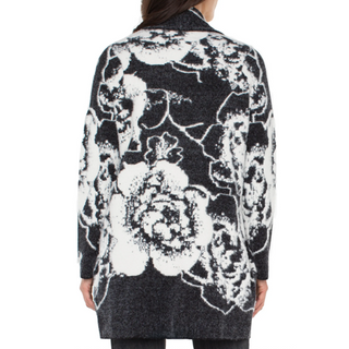 Black & White Floral Long Cardigan - dolly mama boutique