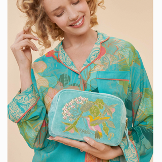 Velvet Embroidered Makeup Bag - dolly mama boutique