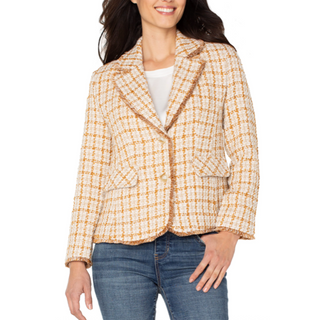 Plaid Blazer with Frayed Edges - dolly mama boutique
