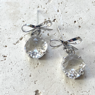 Crystal Drop Bow Earrings - dolly mama boutique