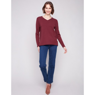 V-Neck Sweater with Long Sleeves - dolly mama boutique