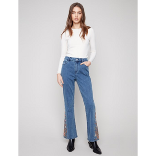 Bootcut Jean with Embroidered Insert - dolly mama boutique