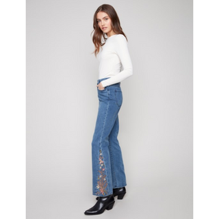 Bootcut Jean with Embroidered Insert - dolly mama boutique