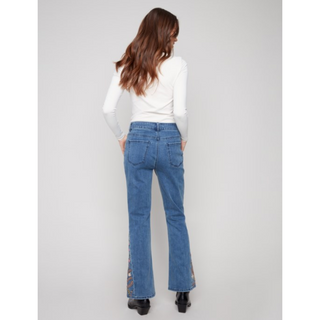 Bootcut Jean with Embroidered Insert - dolly mama boutique