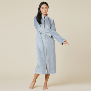 Zippered Mandarin-Collar Robe - dolly mama boutique