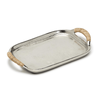 Silver Tray with Rattan Handles - dolly mama boutique