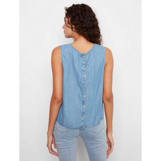 Scallop-Hem Button Sleeveless Top - dolly mama boutique