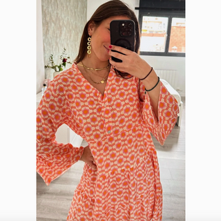 Orange Button-Front Mini Dress