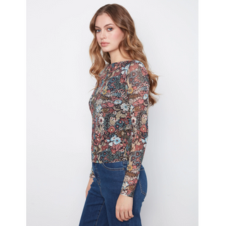 Floral Boatneck Mesh Top