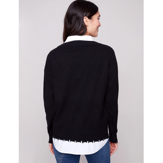 V-Neck Fooler Sweater - Black & White