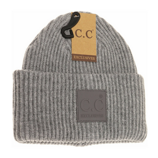 Ribbed Beanie with Rubber Patch