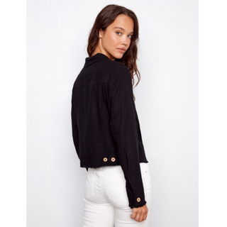 Linen Jacket with Frayed Hem - dolly mama boutique