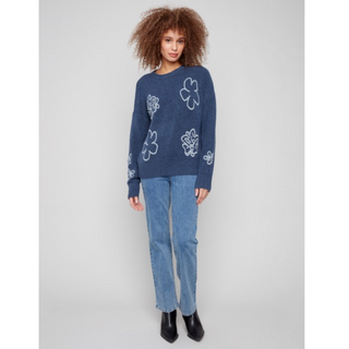 Embroidered Crewneck Sweater - dolly mama boutique