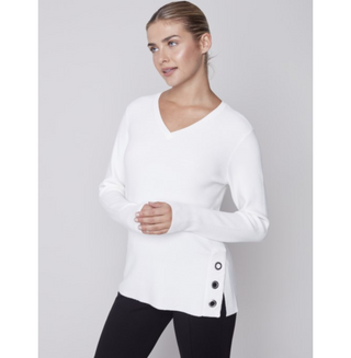 Side-Grommet V-Neck Sweater - dolly mama boutique