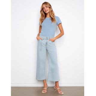 Belted Wide-Leg Denim Crops - dolly mama boutique