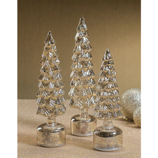 Rotating LED Glass Tree - Antique Silver