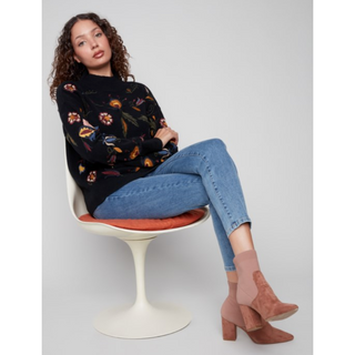 Embroidered Mock Neck Sweater - dolly mama boutique