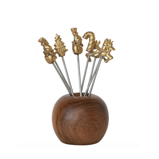 Mango Wood Holder with Appetizer Picks - dolly mama boutique