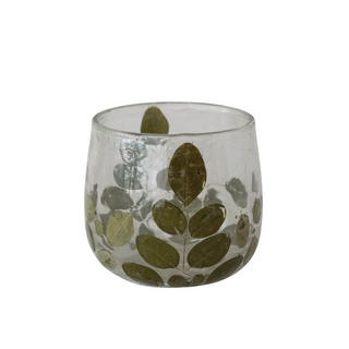 Leaf-Embedded Glass Votive Holder - dolly mama boutique