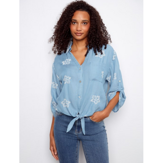 Embroidered 3/4 Sleeve Blouse - dolly mama boutique