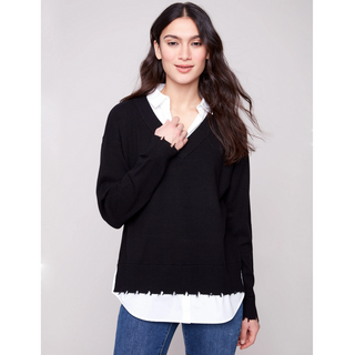 V-Neck Fooler Sweater - Black & White