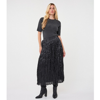 Pull-On Pleated Satin Maxi Skirt