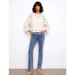 3/4 Sleeve Crochet Sweater - dolly mama boutique