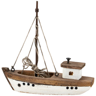 White wooden fishing boat styled