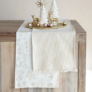 Linen Table Runner with Gold Snowflakes - dolly mama boutique