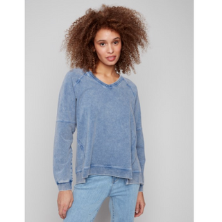 French Terry V-Neck Top - dolly mama boutique