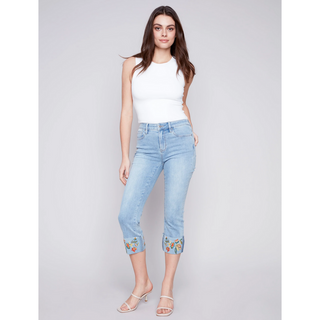 Embroidered Cuffed Crop Pant - dolly mama boutique