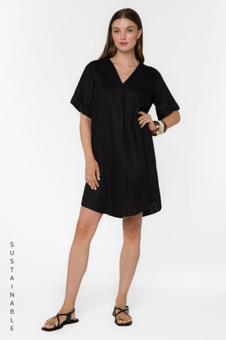 Wilda Linen Dress - Black