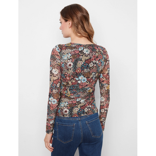 Floral Boatneck Mesh Top