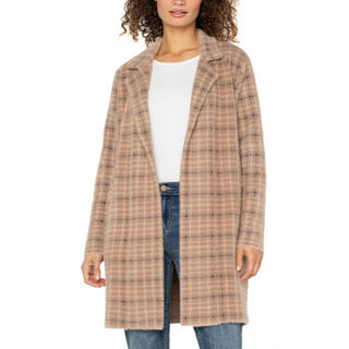 Plaid Open Front Long Cardigan