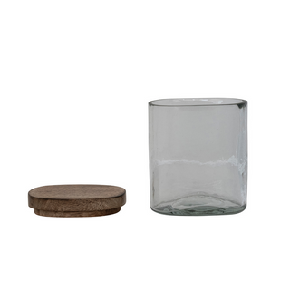 Hand-Blown Glass Jar with Wood Lid - dolly mama boutique