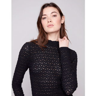 Long Sleeve Mock Knit Top - Black