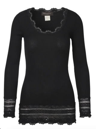 Long-Sleeve Silk Tee with Lace