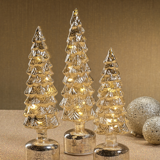 Rotating LED Glass Tree - Antique Silver