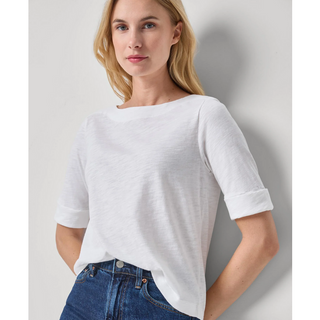 Cuffed Sleeve Boatneck Tee