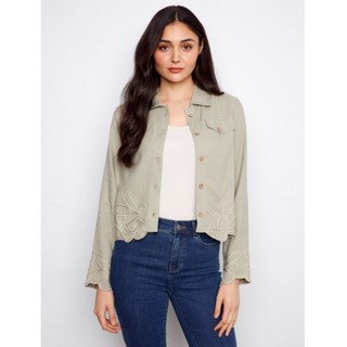 Linen Jacket with Embroidered Hem - dolly mama boutique