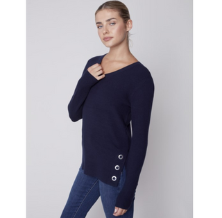 Side-Grommet V-Neck Sweater - dolly mama boutique