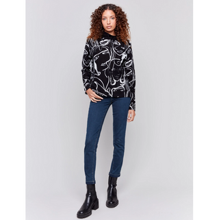 Printed Mock-Neck Sweater - dolly mama boutique