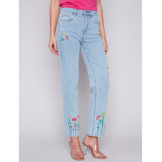 Floral Embroidered Denim Pant - dolly mama boutique