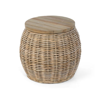 Rattan Side Table Wood Top