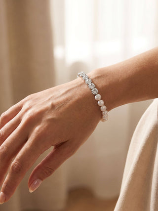 Half Crystal & Freshwater Pearl Stretch Bracelet