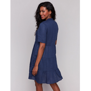 Short-Sleeve Linen-Blend Dress - dolly mama boutique