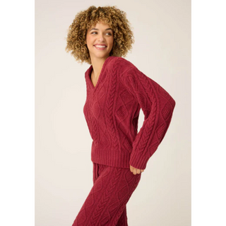 Chenille Cable Knit V-Neck Sweater
